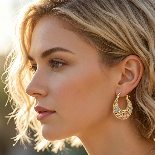 🌙 Boucles d'Oreilles Croissant – Plaqué Or, Émaillées et Filigrane — Promo limitée à 50% ✨
