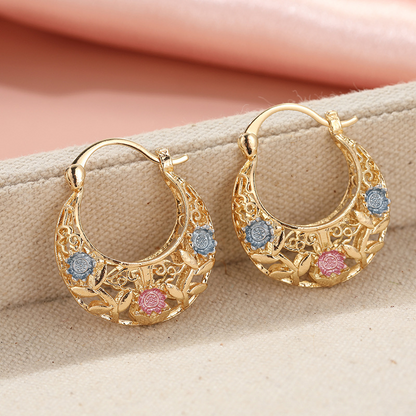 🌙 Boucles d'Oreilles Croissant – Plaqué Or, Émaillées et Filigrane — Promo limitée à 50% ✨